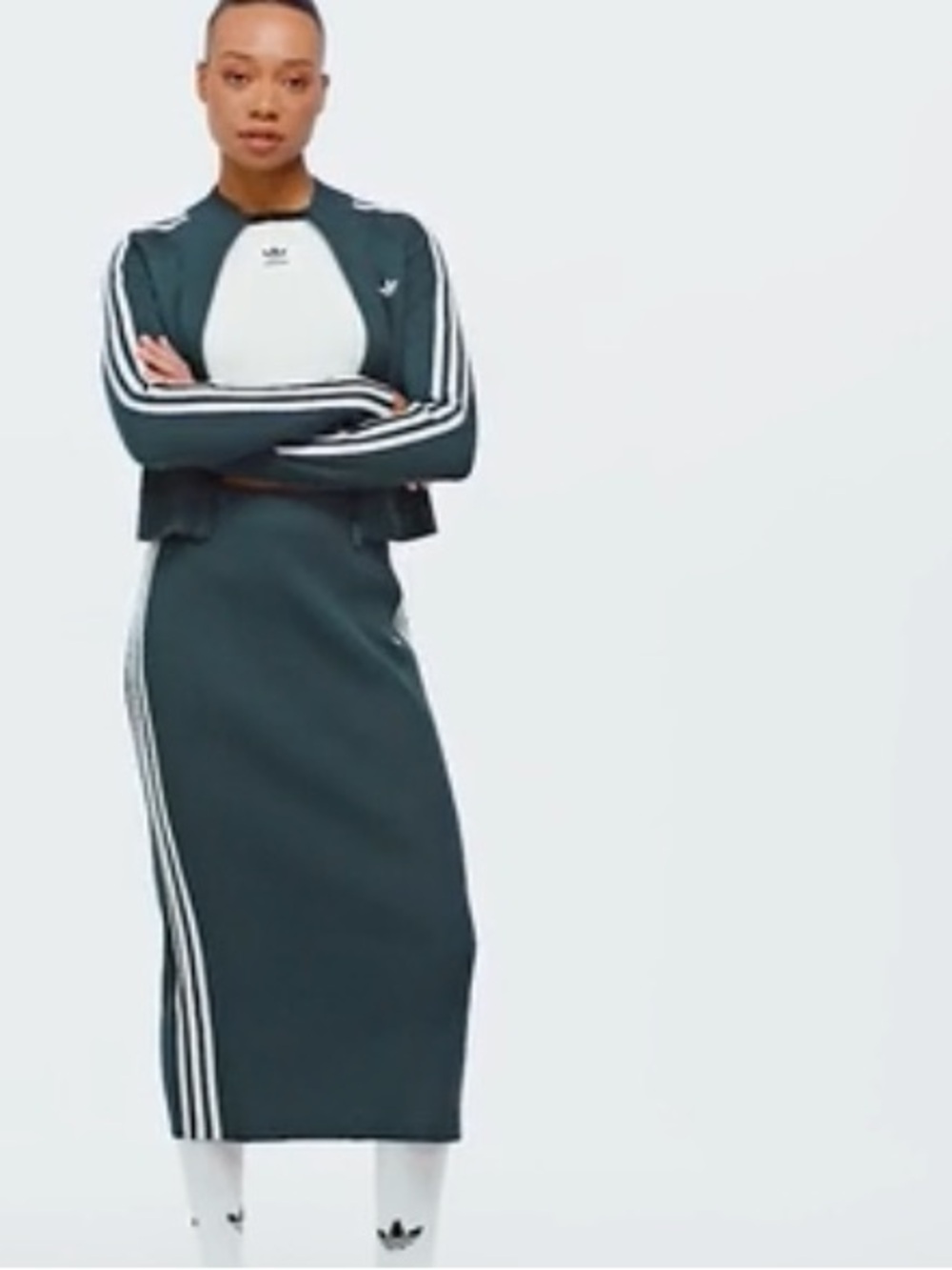 adidas Originals Teal Ribbed Midi Skirt with White Side Stripes - Picture 5 of 8